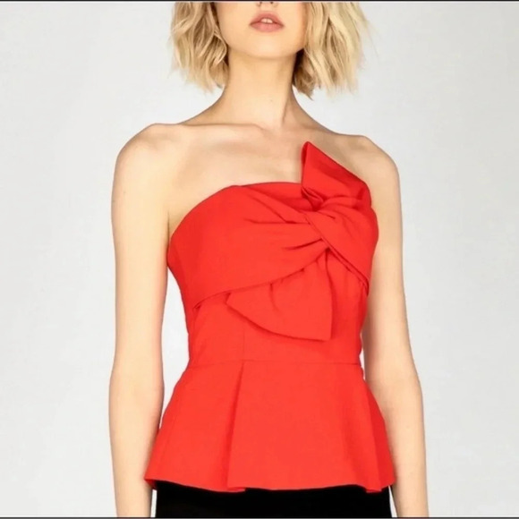 Adelyn Rae Rozina Strapless Bow Crepe Top Red Size Medium Peplum Night Out - Picture 1 of 11